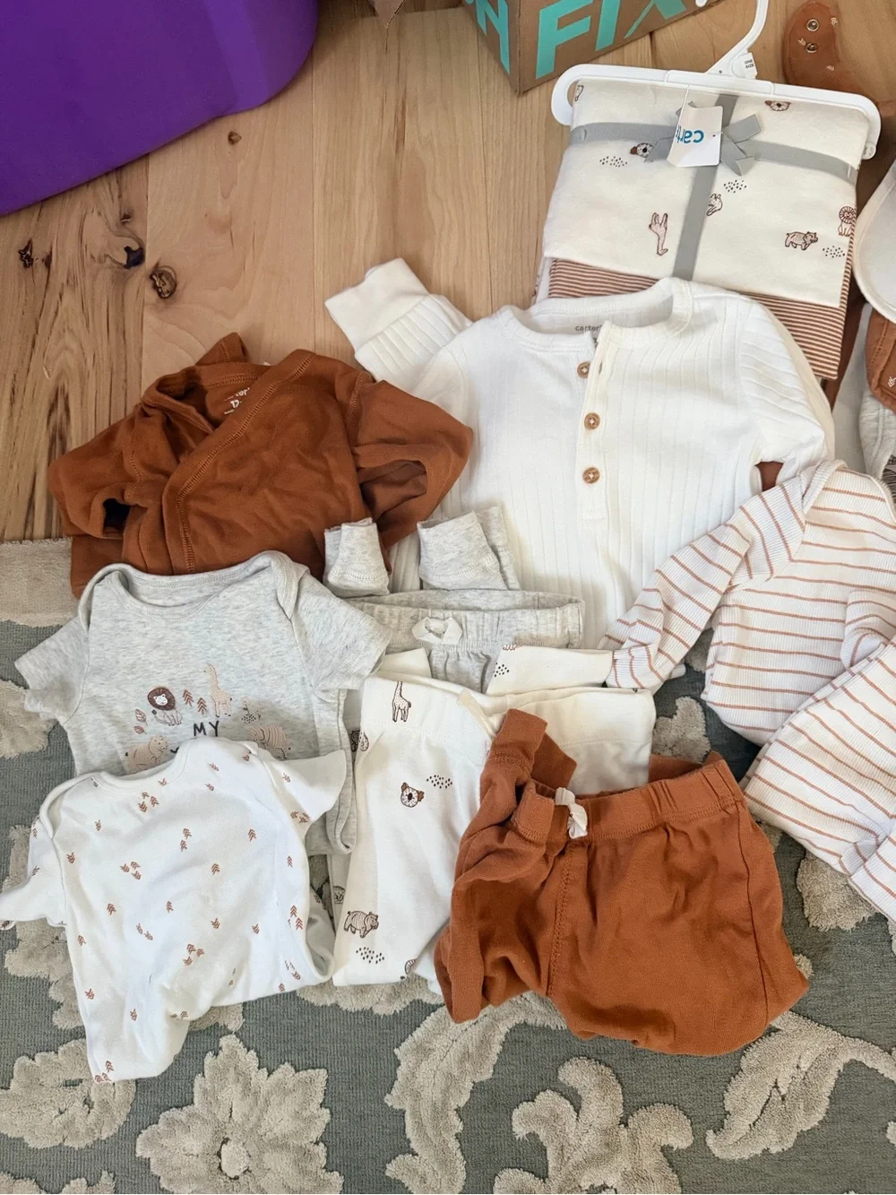 Carter's Neutral & Rust Baby Matching Set - White, Cream, Rust - Picture 2 of 4
